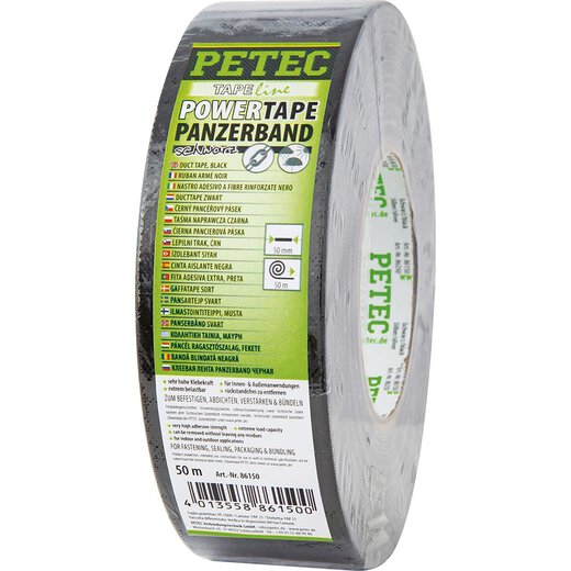 Petec 86150 POWER Tape, Panzerband schwarz Rolle 50 m x 50 mm
