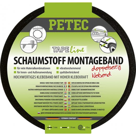 Petec 87200 Schaumstoff-Montageband schwarz 10mx19mmx1mm