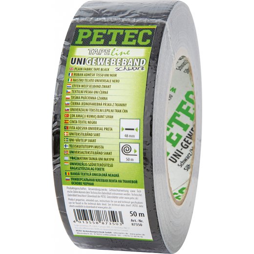 Petec 87350 Uni Gewebeband schwarz Rolle 50 m x 48 mm