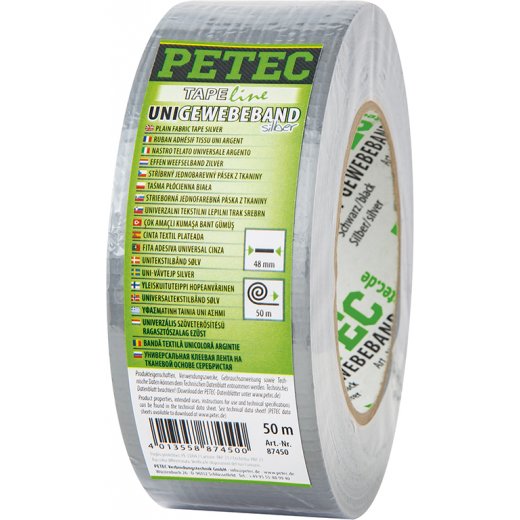 Petec 87450 Uni-Gewebeband silber Rolle 50 m x 48 mm