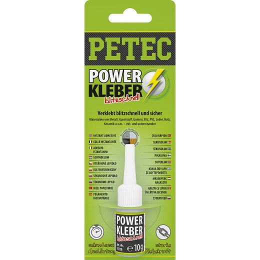 Petec 93410 POWER KLEBER blitzschnell 10 g Flasche SB-Karte